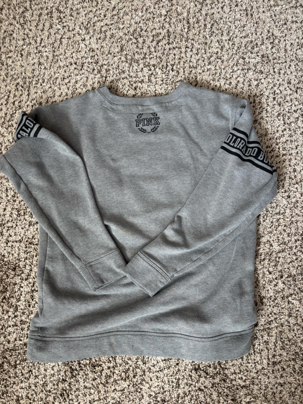 PINK Victoria's Secret Gray Crewneck Sweatshirt with Gold Sequin Logo - Picture 3 of 4